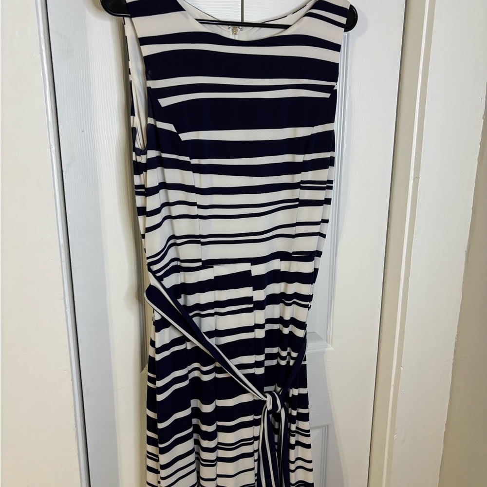 Tommy Hilfiger Navy and White Striped Midi Dress